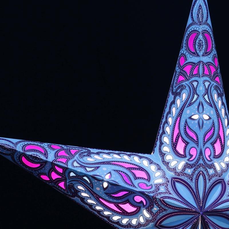 Aldebaran hellblau   - Faltbarer Leuchtstern, Weihnachtsstern aus Papier mit 5 Zacken, 60 cm